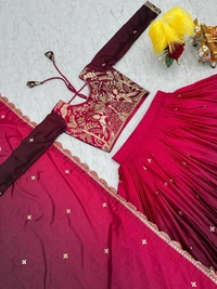 Azorte Fashion New Launch: Elegant Embroidered 3mm Sequins Work Wedding Lehenga Choli – Fully Stitched - Maroon Flush, M