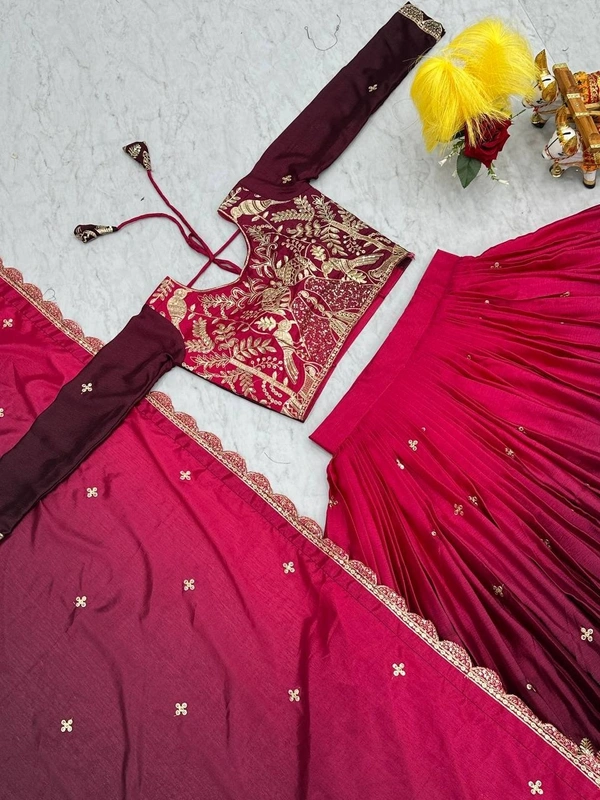 Azorte Fashion New Launch: Elegant Embroidered 3mm Sequins Work Wedding Lehenga Choli – Fully Stitched - Maroon Flush, M