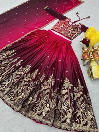 Azorte Fashion New Launch: Elegant Embroidered 3mm Sequins Work Wedding Lehenga Choli – Fully Stitched - Maroon Flush, M