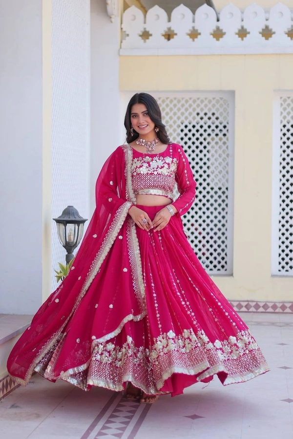 Azorte Fashion New Wedding Lehenga Choli – Heavy Fox Georgette with Embroidery Sequence Work - Lipstick, XL Upto XXL