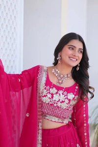 Azorte Fashion New Wedding Lehenga Choli – Heavy Fox Georgette with Embroidery Sequence Work - Lipstick, XL Upto XXL