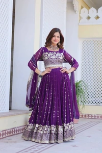 Azorte Fashion New Wedding Lehenga Choli – Heavy Fox Georgette with Embroidery Sequence Work - Honey Flower, M