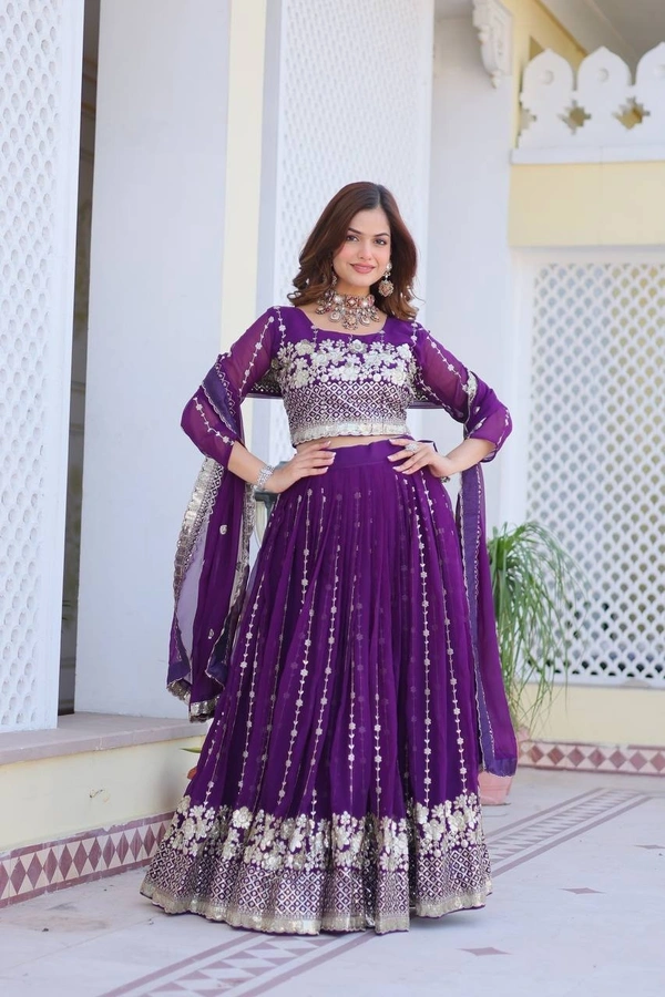 Azorte Fashion New Wedding Lehenga Choli – Heavy Fox Georgette with Embroidery Sequence Work - Honey Flower, M