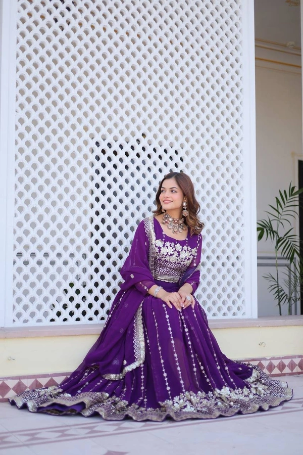 Azorte Fashion New Wedding Lehenga Choli – Heavy Fox Georgette with Embroidery Sequence Work - Honey Flower, M