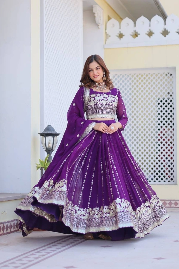 Azorte Fashion New Wedding Lehenga Choli – Heavy Fox Georgette with Embroidery Sequence Work - Honey Flower, M