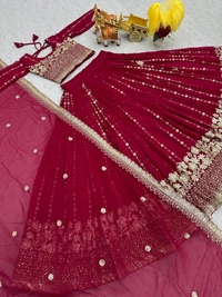 Azorte Fashion New Wedding Lehenga Choli – Heavy Fox Georgette with Embroidery Sequence Work - Lipstick, XL Upto XXL