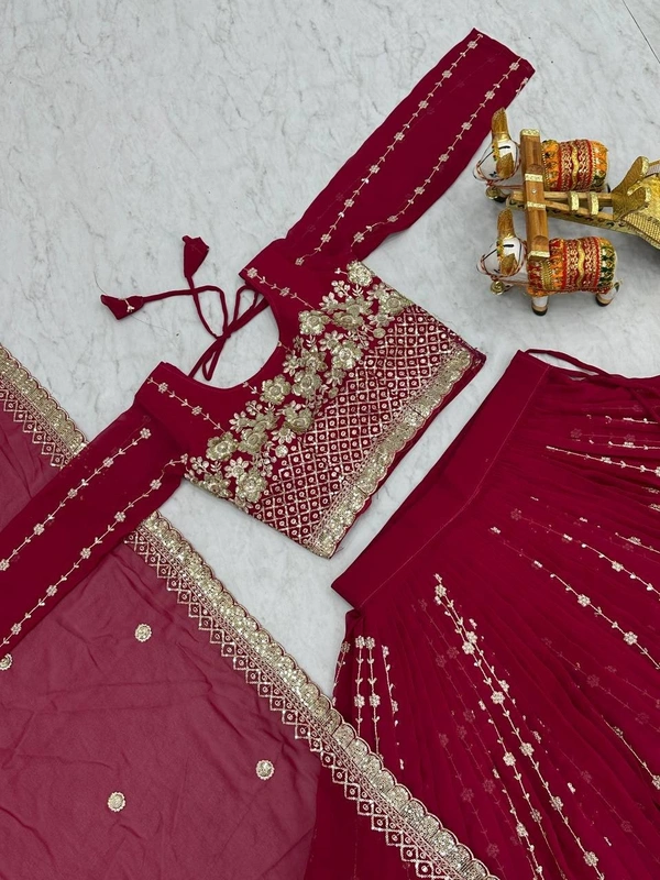 Azorte Fashion New Wedding Lehenga Choli – Heavy Fox Georgette with Embroidery Sequence Work - Lipstick, XL Upto XXL