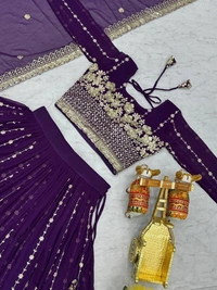 Azorte Fashion New Wedding Lehenga Choli – Heavy Fox Georgette with Embroidery Sequence Work - Honey Flower, M