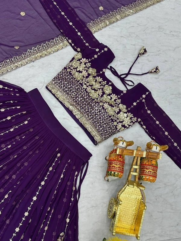 Azorte Fashion New Wedding Lehenga Choli – Heavy Fox Georgette with Embroidery Sequence Work - Honey Flower, M