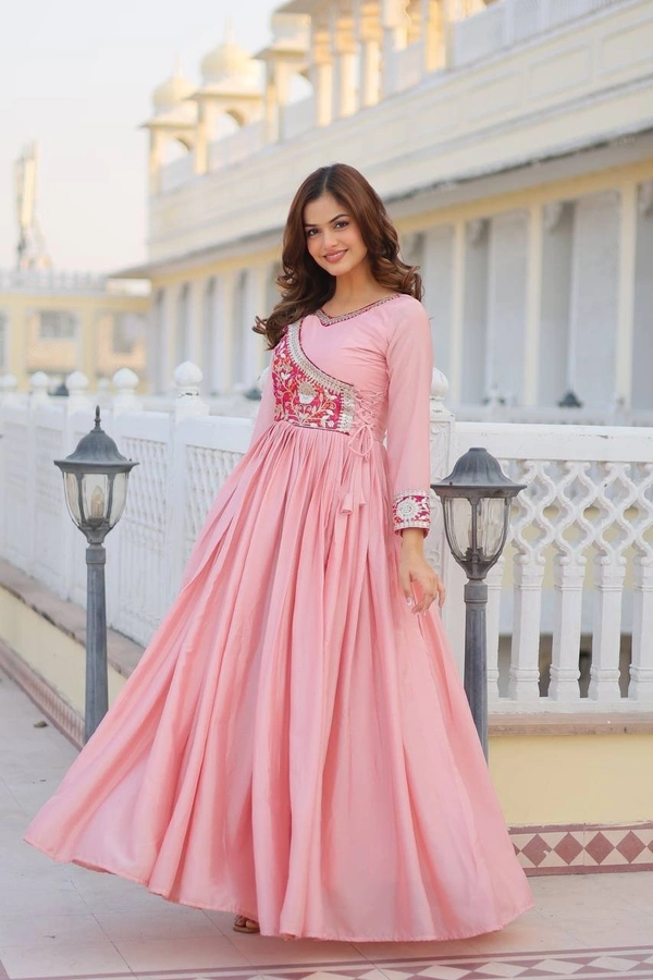 Azorte Fashion New Festival Bandhej Long Gown – Pure Chinon with Gotta Patti Work - Shilo, XL