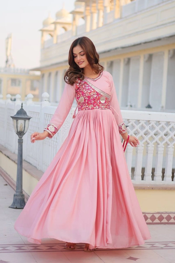 Azorte Fashion New Festival Bandhej Long Gown – Pure Chinon with Gotta Patti Work - Shilo, XL
