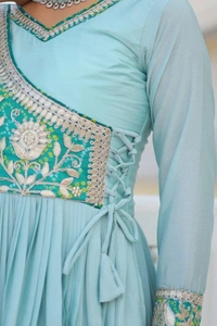 Azorte Fashion New Festival Bandhej Long Gown – Pure Chinon with Gotta Patti Work - Morning Glory, M