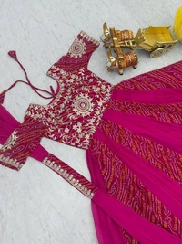 Azorte Fashion  Premium Bandhej Gown & Dupatta | Heavy Embroidery | Wedding & Festive Wear - Razzmatazz, XXL