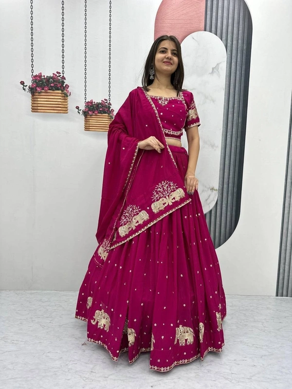 Azorte Fashion Stunning Embroidered Festival Lehenga Choli | Elegant & Traditional Wear - Lipstick, XL