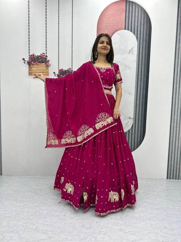Azorte Fashion Stunning Embroidered Festival Lehenga Choli | Elegant & Traditional Wear - Lipstick, XL