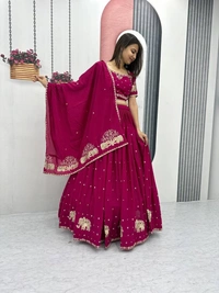 Azorte Fashion Stunning Embroidered Festival Lehenga Choli | Elegant & Traditional Wear - Lipstick, XL