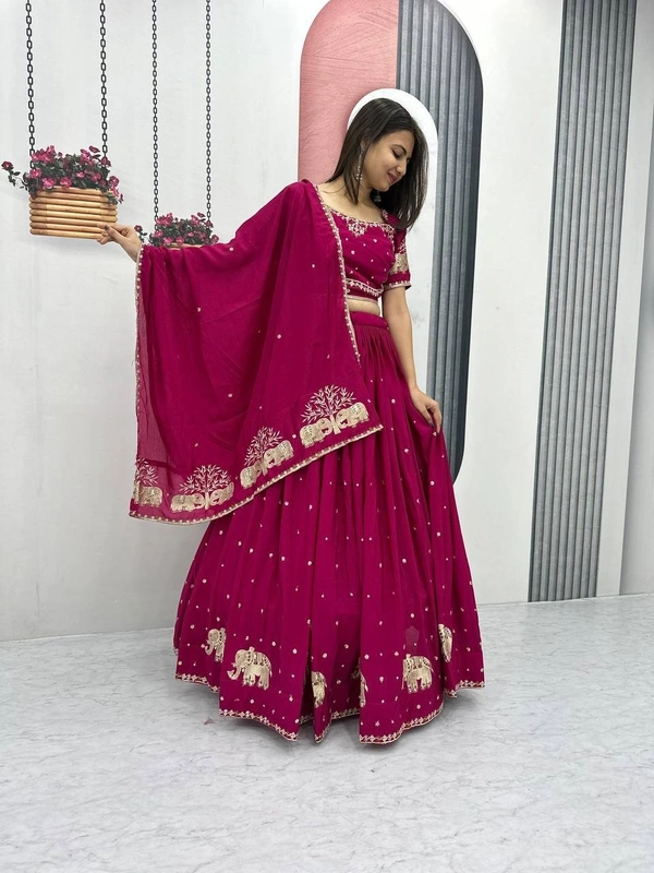 Azorte Fashion Stunning Embroidered Festival Lehenga Choli | Elegant & Traditional Wear - Lipstick, XL