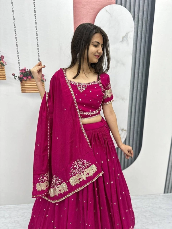 Azorte Fashion Stunning Embroidered Festival Lehenga Choli | Elegant & Traditional Wear - Lipstick, XL
