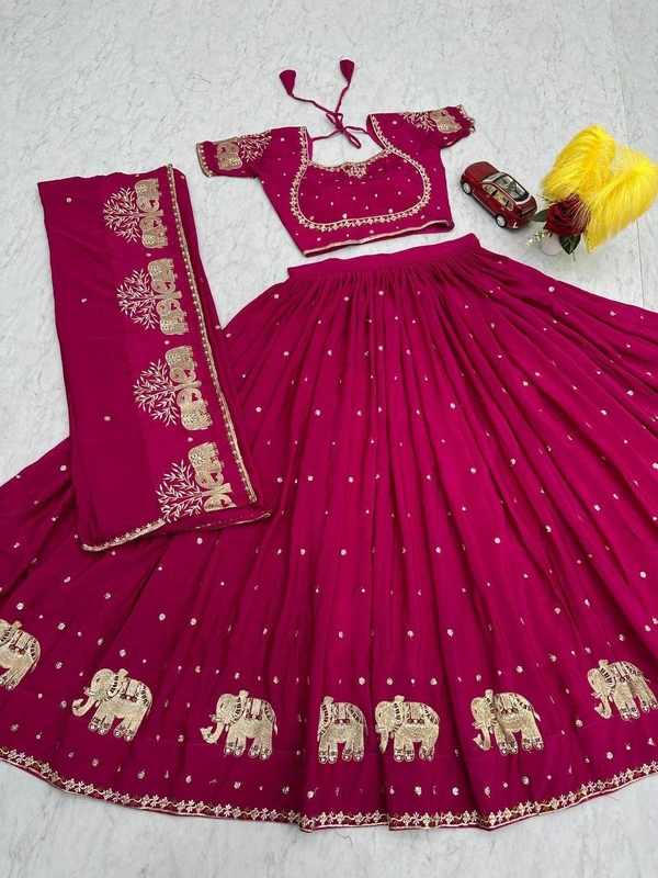 Azorte Fashion Stunning Embroidered Festival Lehenga Choli | Elegant & Traditional Wear - Lipstick, XL
