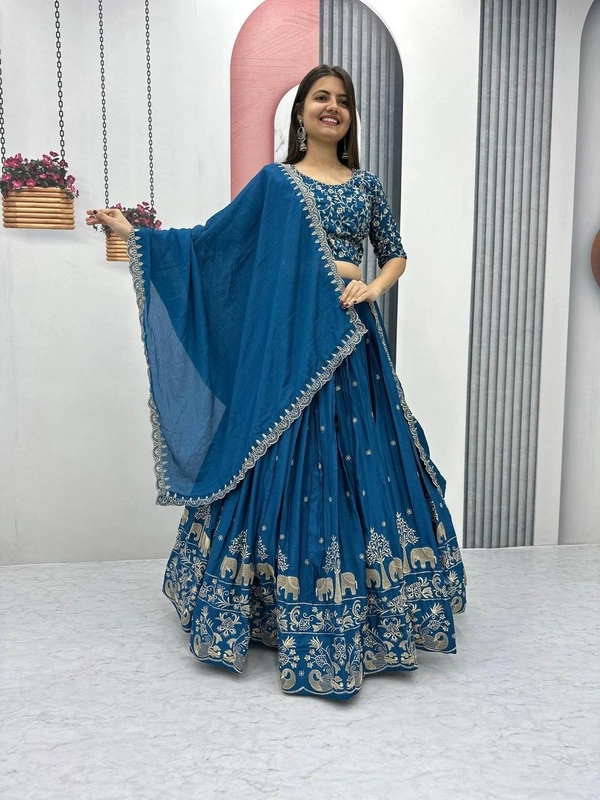 Azorte Fashion Elegant Festival Lehenga Choli | Embroidered Chinon Fabric | Limited Stock - XXL