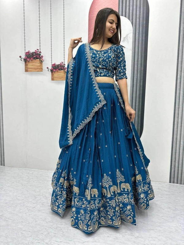 Azorte Fashion Elegant Festival Lehenga Choli | Embroidered Chinon Fabric | Limited Stock - XXL