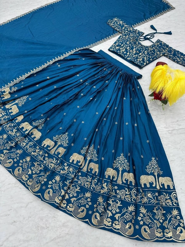 Azorte Fashion Elegant Festival Lehenga Choli | Embroidered Chinon Fabric | Limited Stock - XXL