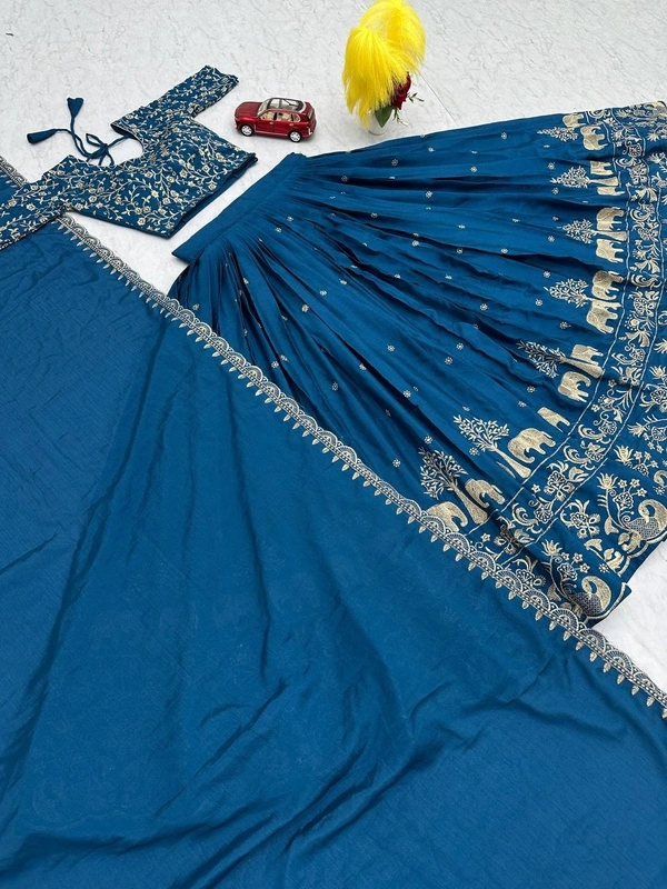 Azorte Fashion Elegant Festival Lehenga Choli | Embroidered Chinon Fabric | Limited Stock - XXL