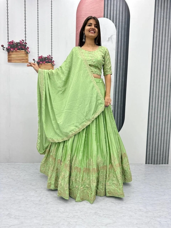 Azorte Fashion Premium Chinon Lehenga Choli | Embroidery Thread Work | Festive & Wedding Special - XXL
