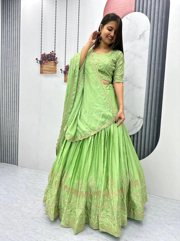 Azorte Fashion Premium Chinon Lehenga Choli | Embroidery Thread Work | Festive & Wedding Special - XXL