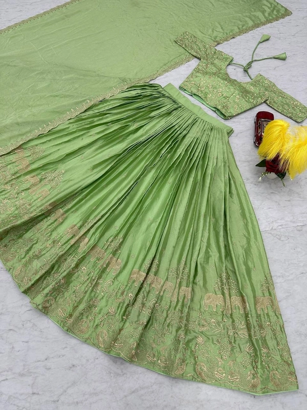 Azorte Fashion Premium Chinon Lehenga Choli | Embroidery Thread Work | Festive & Wedding Special - XXL