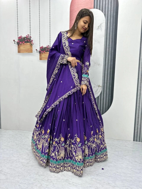 Azorte Fashion New Festival Lehenga Choli – Heavy Embroidery Sequence Work on Chinon - Valhalla, XL