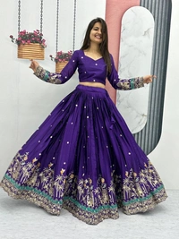 Azorte Fashion New Festival Lehenga Choli – Heavy Embroidery Sequence Work on Chinon - Valhalla, XL