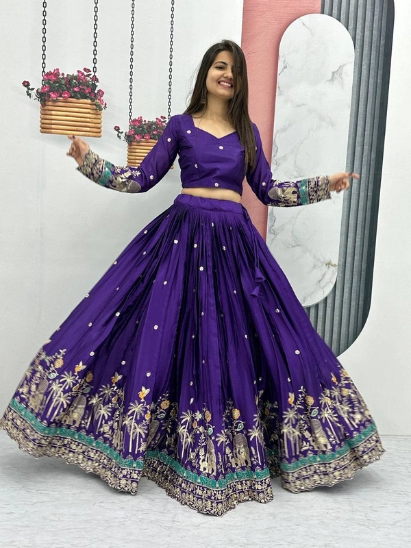 Azorte Fashion New Festival Lehenga Choli – Heavy Embroidery Sequence Work on Chinon - Valhalla, XL