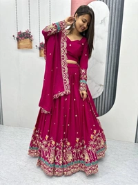 Azorte Fashion New Festival Lehenga Choli – Heavy Embroidery Sequence Work on Chinon - Paprika, M