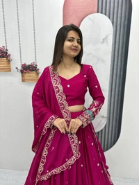 Azorte Fashion New Festival Lehenga Choli – Heavy Embroidery Sequence Work on Chinon - Paprika, M