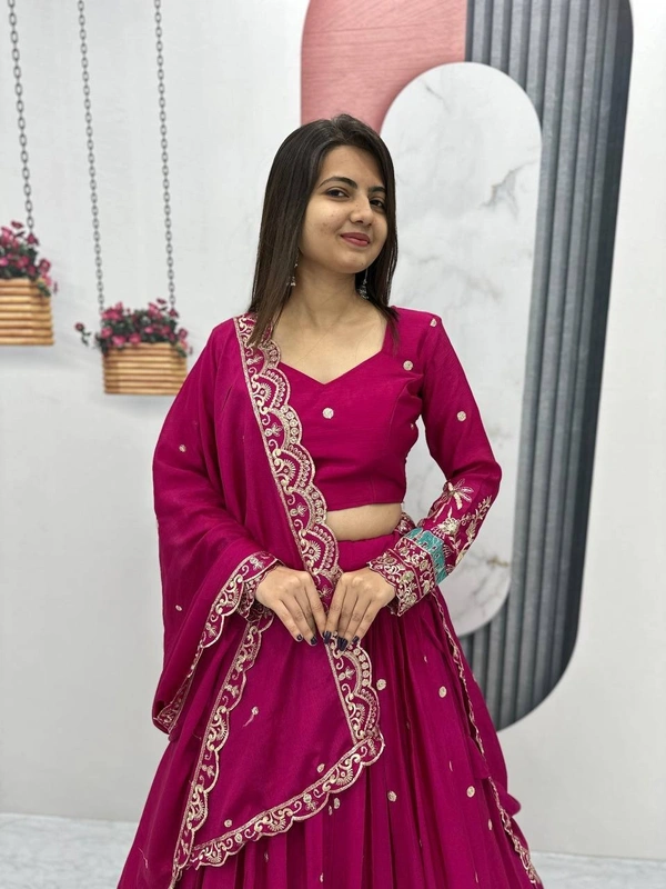 Azorte Fashion New Festival Lehenga Choli – Heavy Embroidery Sequence Work on Chinon - Paprika, M