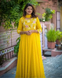 Azorte Fashion New Embroidered Gown – Fox Georgette with Heavy Thread & Sequence Work - XXL