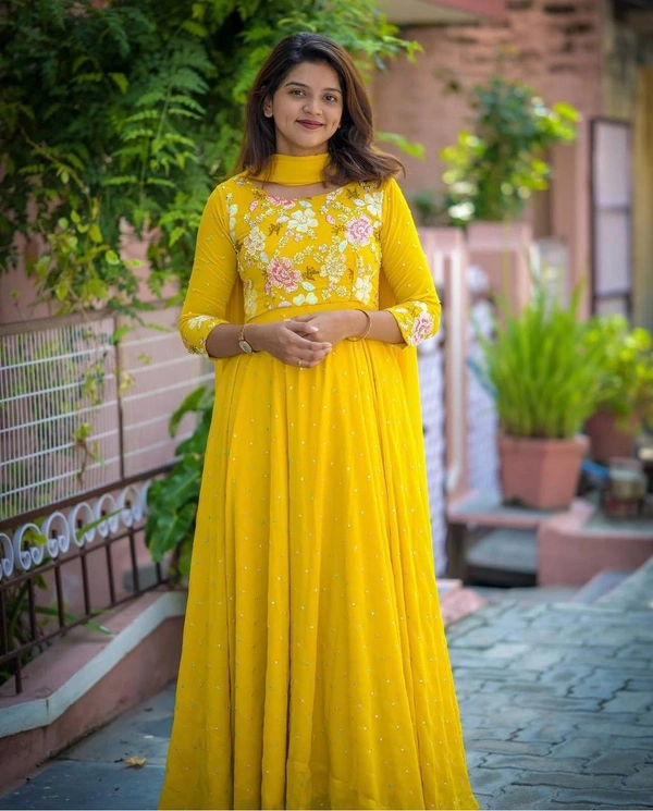 Azorte Fashion New Embroidered Gown – Fox Georgette with Heavy Thread & Sequence Work - XXL