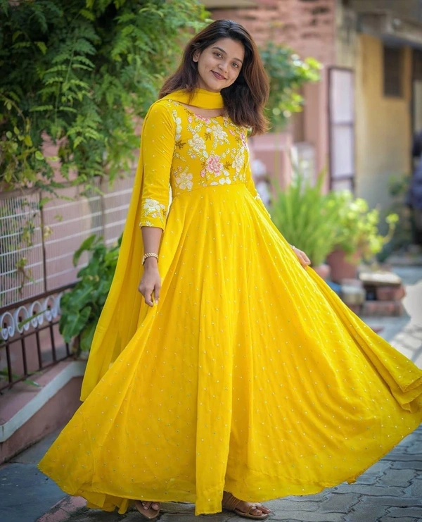 Azorte Fashion New Embroidered Gown – Fox Georgette with Heavy Thread & Sequence Work - XXL