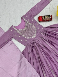 Azorte Fashion New Embroidered Chinon Gown – Elegant Thread & Sequence Work for Weddings & Festive Wear - Mountbatten Pink, XL