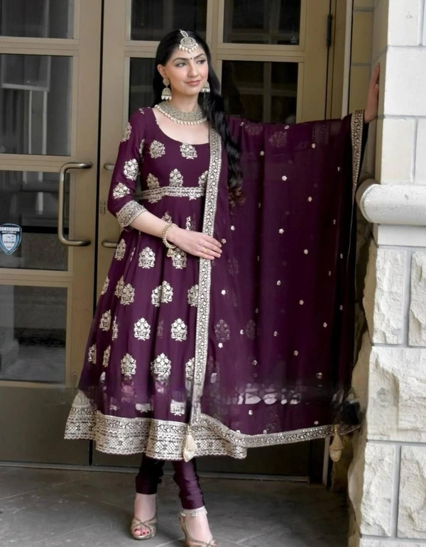 Azorte Fashion Luxury Embroidered Fox Georgette Gown – Perfect for Weddings & Festive Wear - L