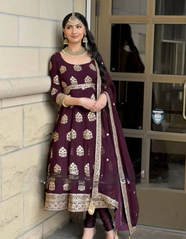 Azorte Fashion Luxury Embroidered Fox Georgette Gown – Perfect for Weddings & Festive Wear - L