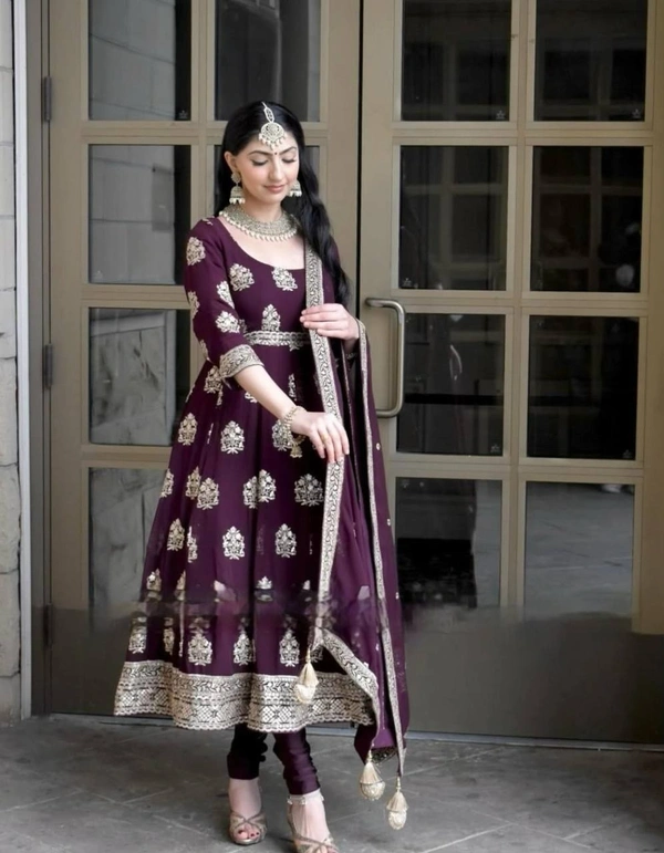 Azorte Fashion Luxury Embroidered Fox Georgette Gown – Perfect for Weddings & Festive Wear - L