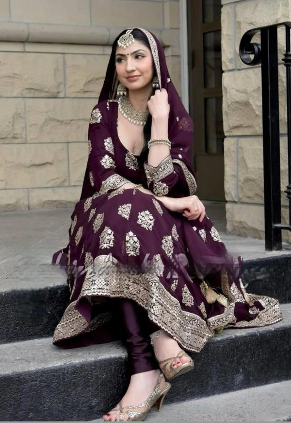 Azorte Fashion Luxury Embroidered Fox Georgette Gown – Perfect for Weddings & Festive Wear - L