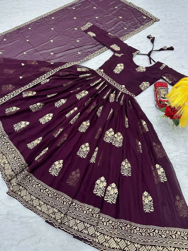 Azorte Fashion Luxury Embroidered Fox Georgette Gown – Perfect for Weddings & Festive Wear - L