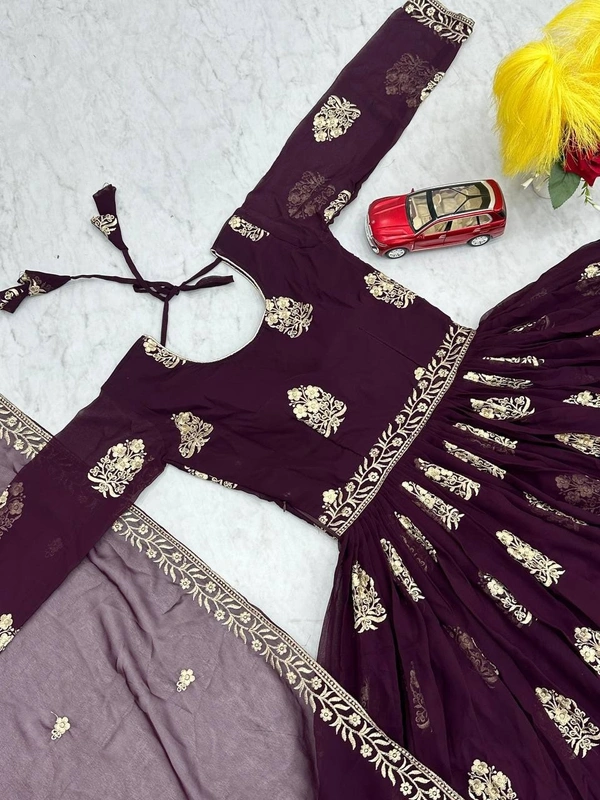 Azorte Fashion Luxury Embroidered Fox Georgette Gown – Perfect for Weddings & Festive Wear - L