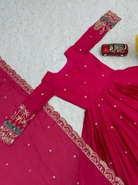 Azorte Fashion Designer Embroidered Chinon Gown with Dupatta – Perfect for Weddings & Festive Wear - M