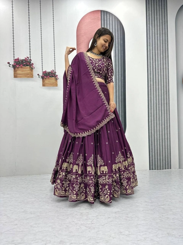 Azorte Fashion Designer Embroidered Chinon Lehenga Choli with Dupatta – Perfect for Weddings & Festive Wear - M