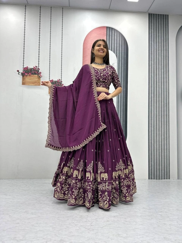 Azorte Fashion Designer Embroidered Chinon Lehenga Choli with Dupatta – Perfect for Weddings & Festive Wear - M