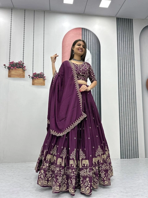 Azorte Fashion Designer Embroidered Chinon Lehenga Choli with Dupatta – Perfect for Weddings & Festive Wear - M
